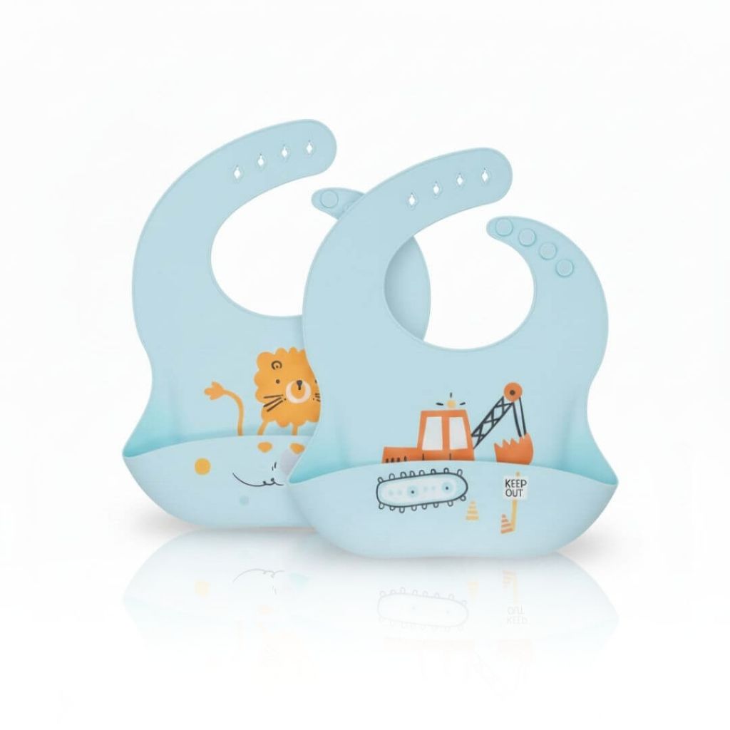 Babador de Bebê Impermeável com Bolso Coletor Azul