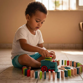 Brinquedo Montessori Trem Dominó Empilhamento