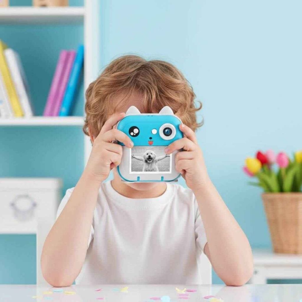 Câmera Infantil que Imprime Azul 1080P HD