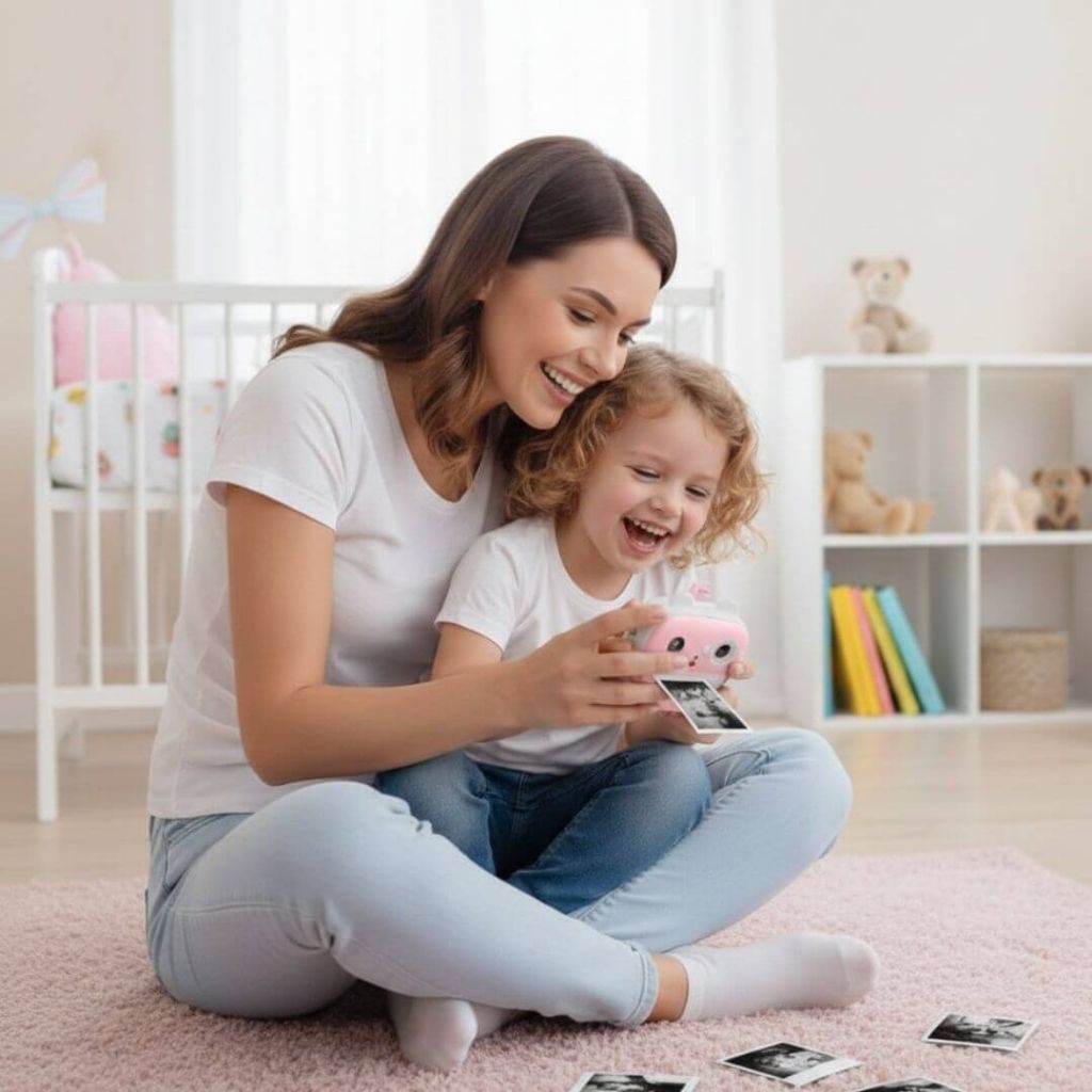 Câmera Infantil que Imprime Rosa 1080P HD