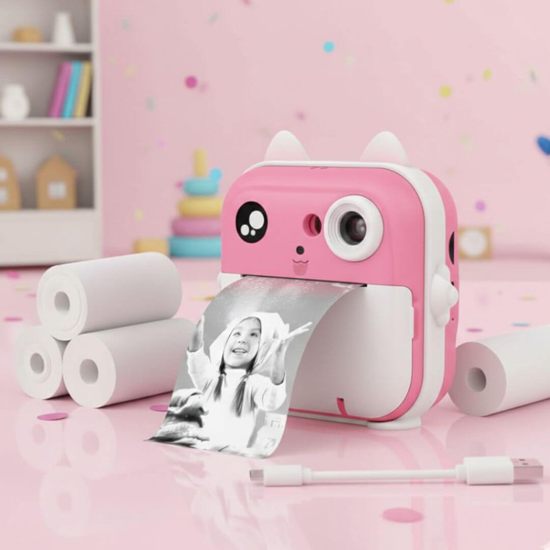 Câmera Infantil que Imprime Rosa 1080P HD - BuumBaa