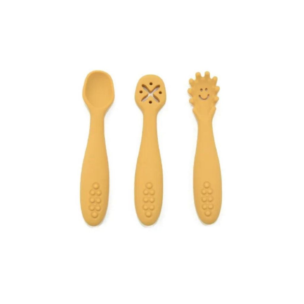 Kit 3 Colheres de Silicone Infantil Amarelo