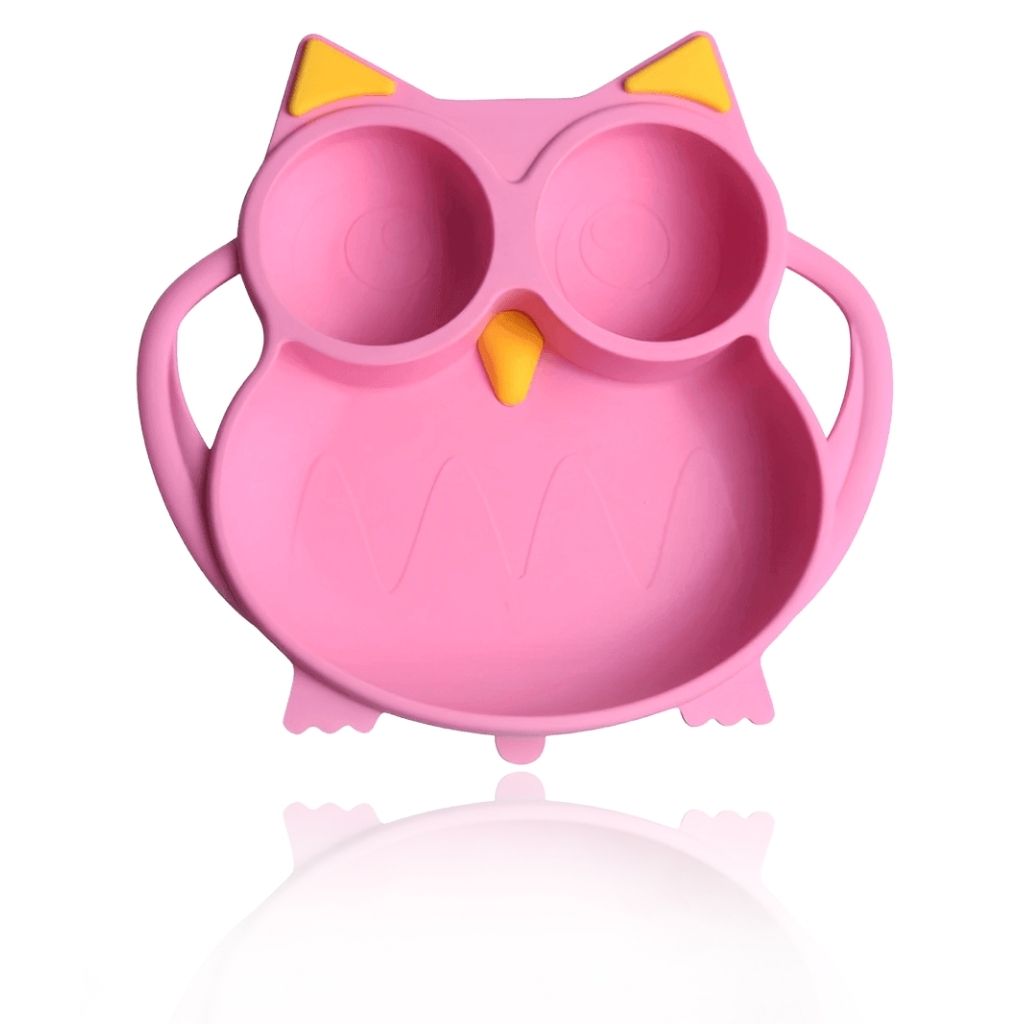 Prato Infantil de Silicone Coruja Com 3 Divisória Rosa